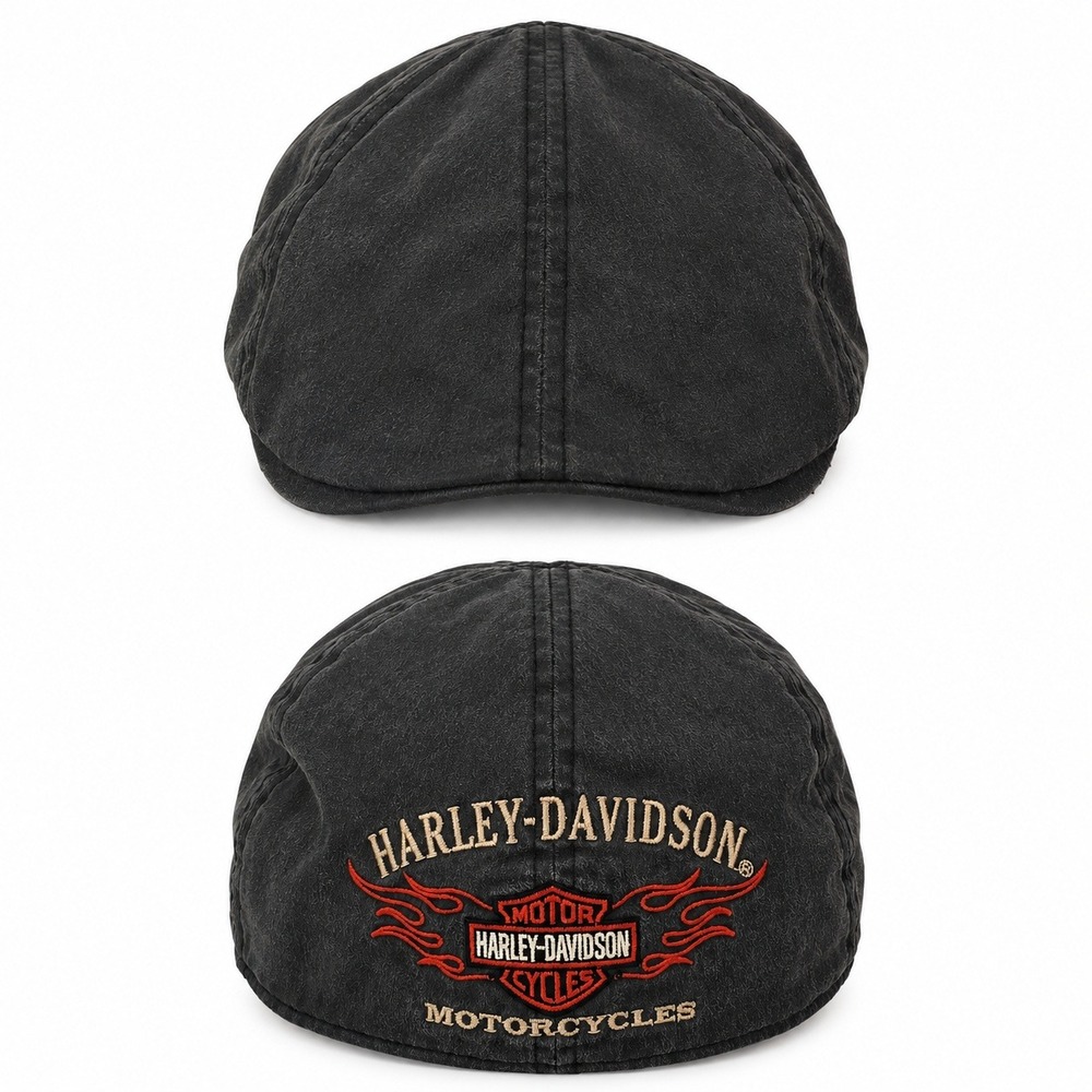 Harley-Davidson Flat Cap Mens Large Gray Embroidered Flame Biker Hat 99537-11VM